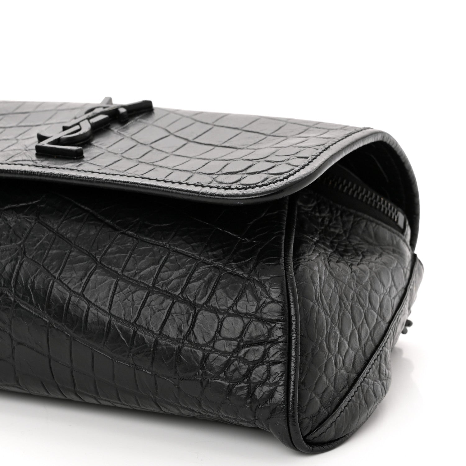 Saint Laurent Crocodile Embossed Calfskin Matelasse Monogram Baby Niki Shoulder Belt Bag Black 10 of 12