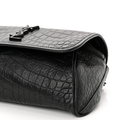 Saint Laurent Crocodile Embossed Calfskin Matelasse Monogram Baby Niki Shoulder Belt Bag Black 10 of 12