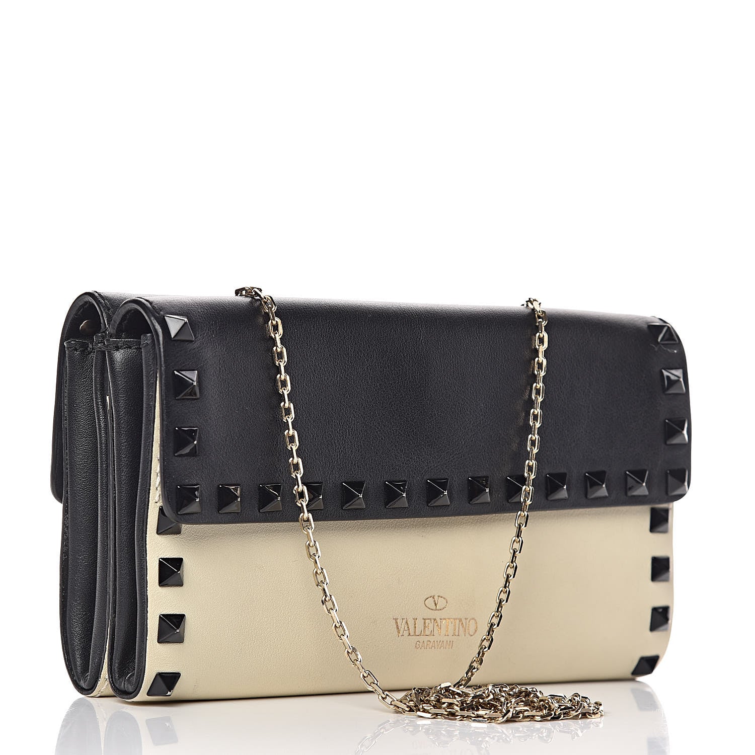 Valentino Garavani Vitello Rockstud Double Flap Crossbody Bag Black Light Ivory 3 of 12