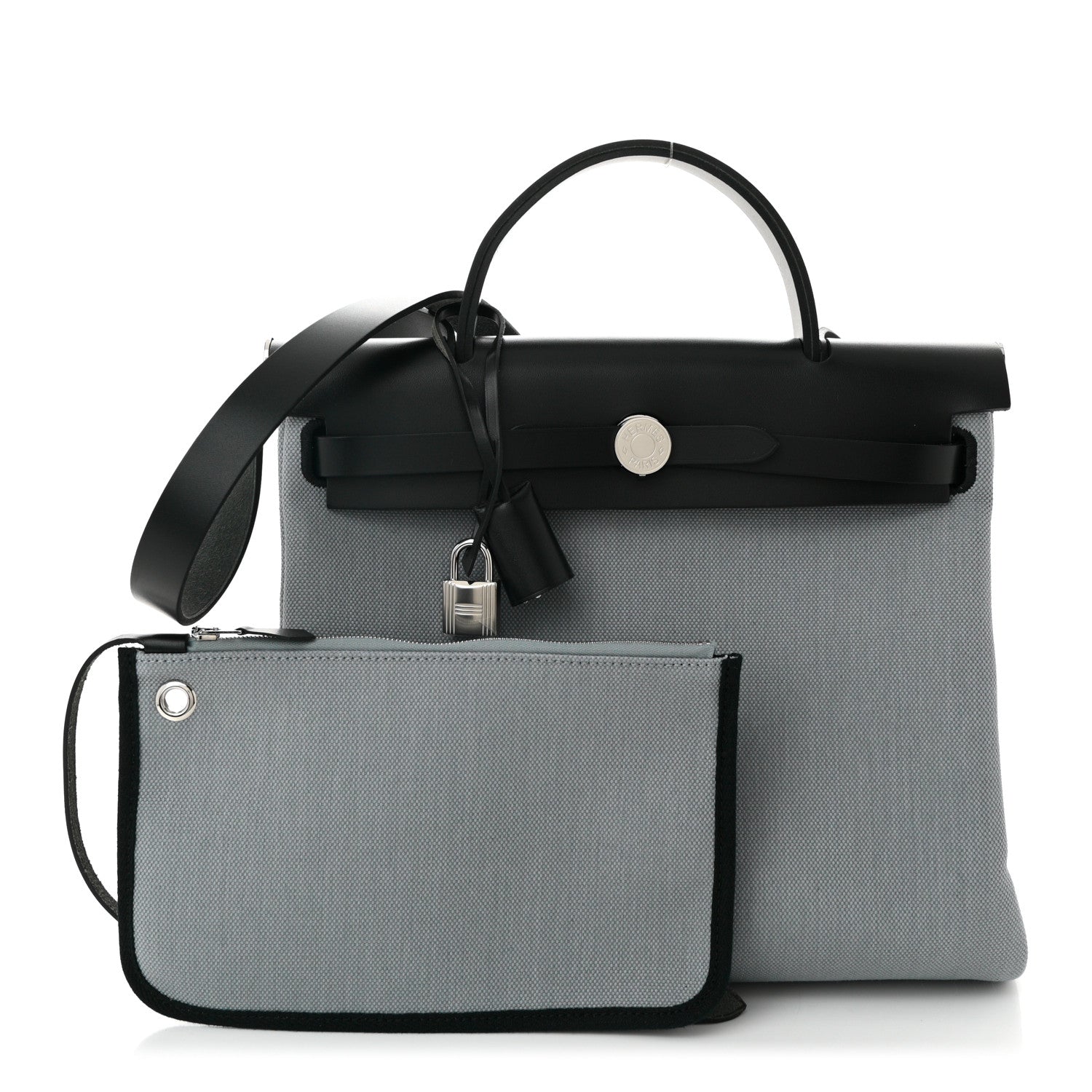 Hermes Military Toile Vache Hunter Herbag Zip Retourne 31 PM Gris Pantin Black 3 of 12