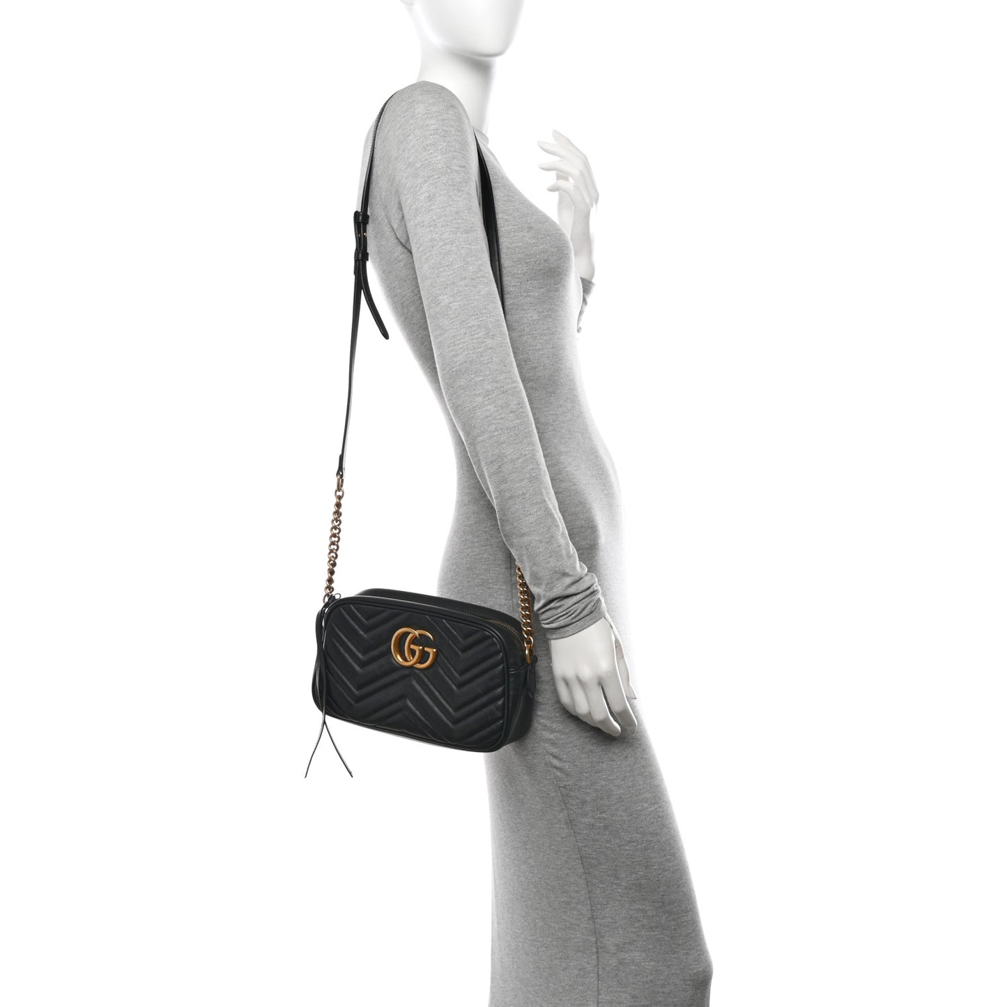 Calfskin Matelasse Small GG Marmont Chain Shoulder Bag Black