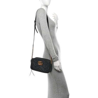 Gucci Calfskin Matelasse Small GG Marmont Chain Shoulder Bag Black 2 of 13