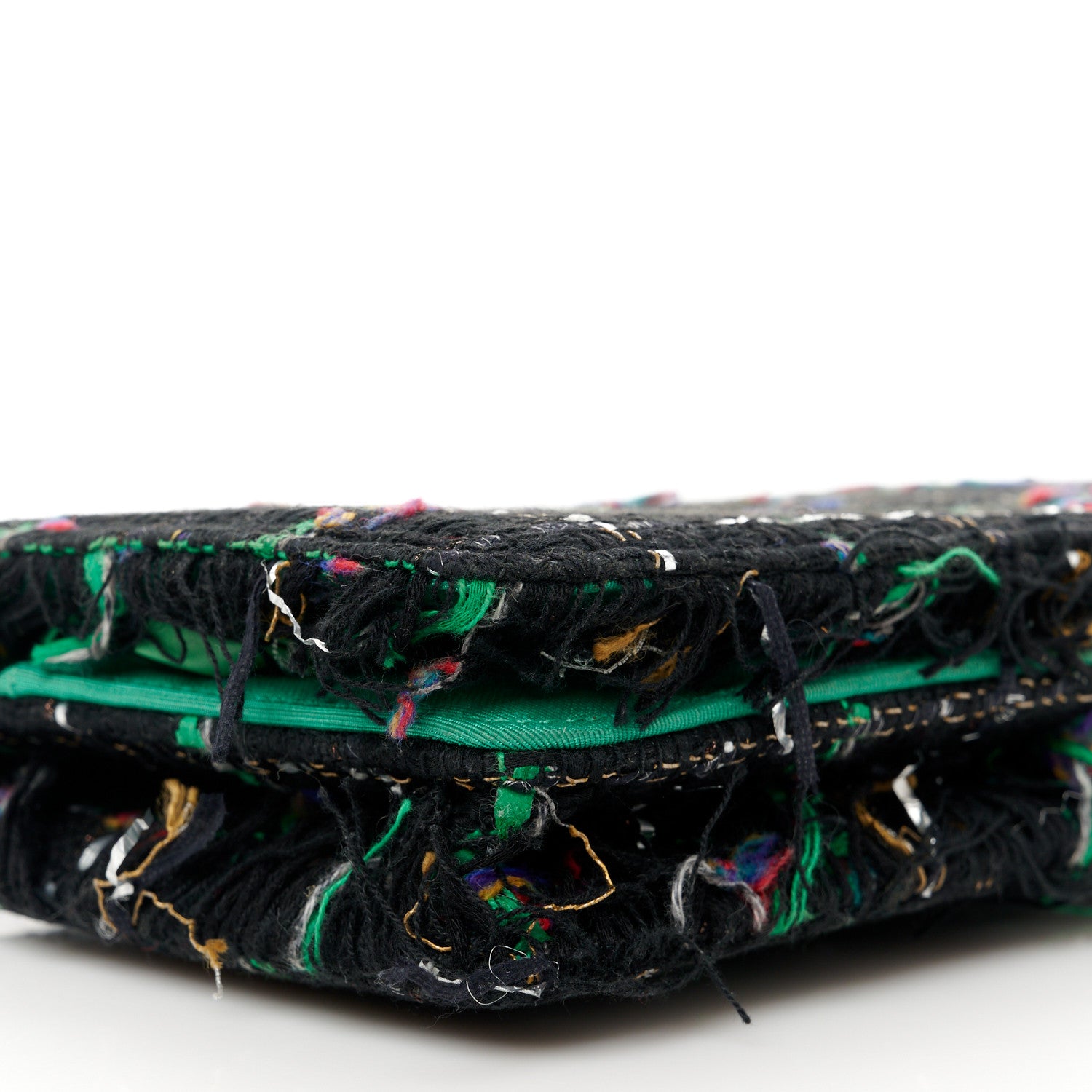 Chanel Tweed Fringe Wallet On Chain WOC Black Green 9 of 12