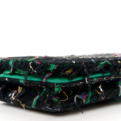 Chanel Tweed Fringe Wallet On Chain WOC Black Green 9 of 12