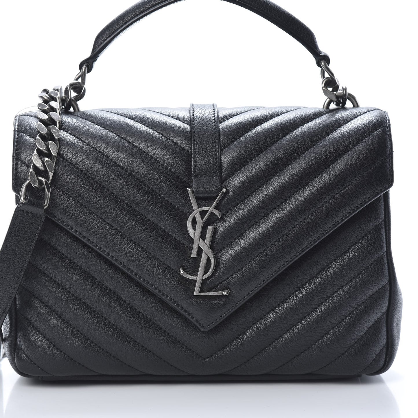 Sheepskin Matelasse Chevron Monogram Medium College Bag Black