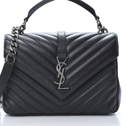 Saint Laurent Sheepskin Matelasse Chevron Monogram Medium College Bag Black 8 of 12
