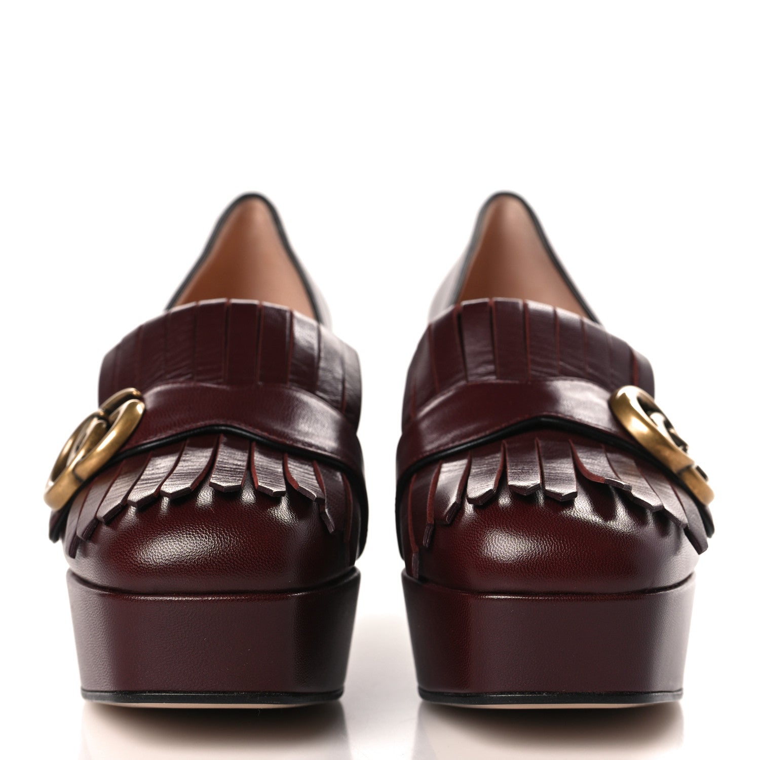 Gucci Malaga Kid GG Marmont Fringe Platform Loafer Pumps 36.5 Vintage Bordeaux 2 of 9