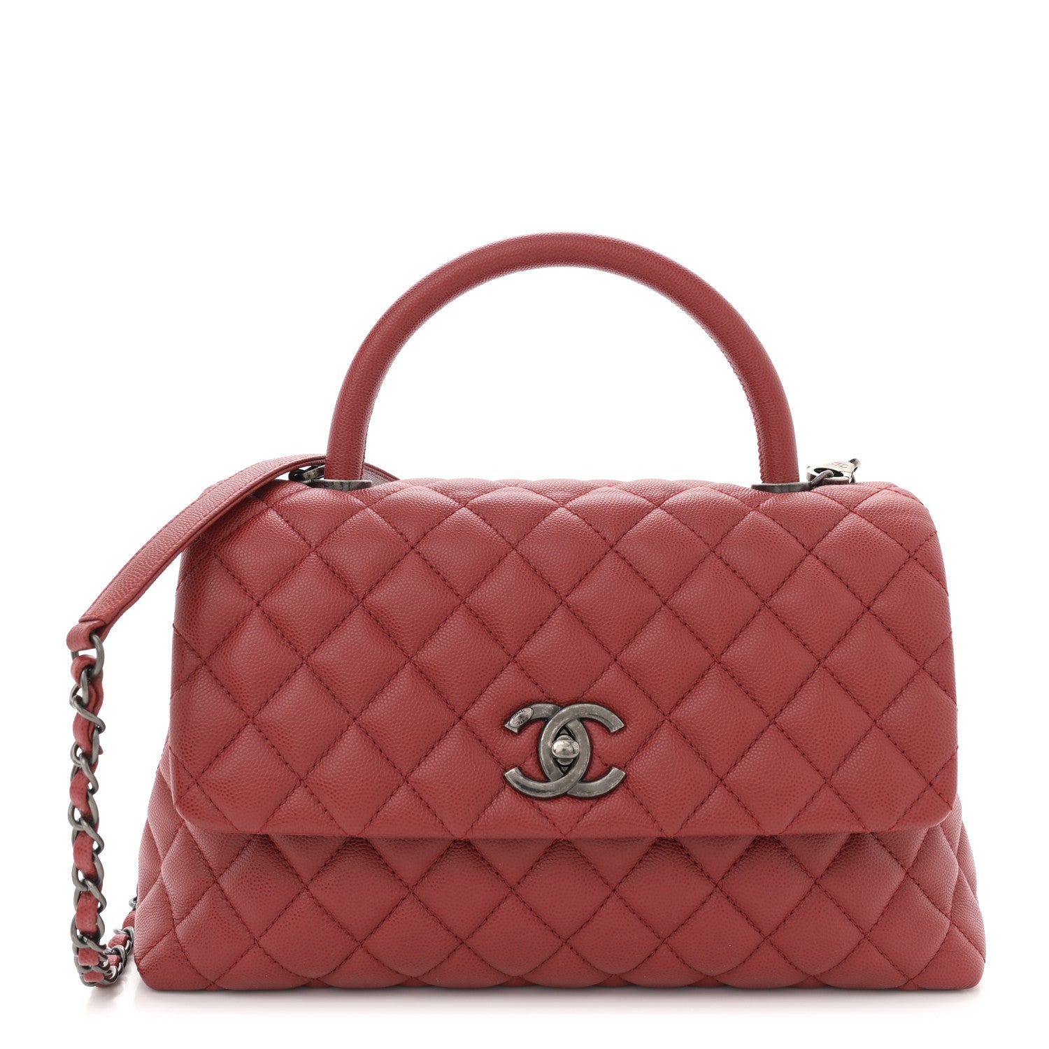 Chanel Caviar Quilted Small Coco Handle Flap Red 1 of 10