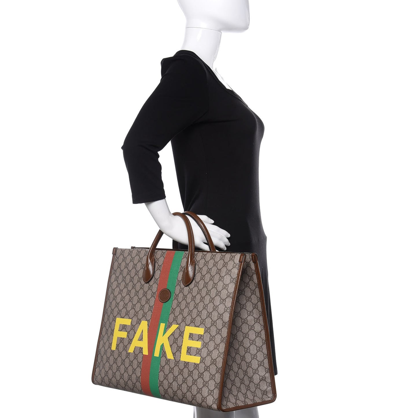 GG Supreme Monogram Fake/Not Large Retro Interlocking G Tote Bag Beige Brown Sugar