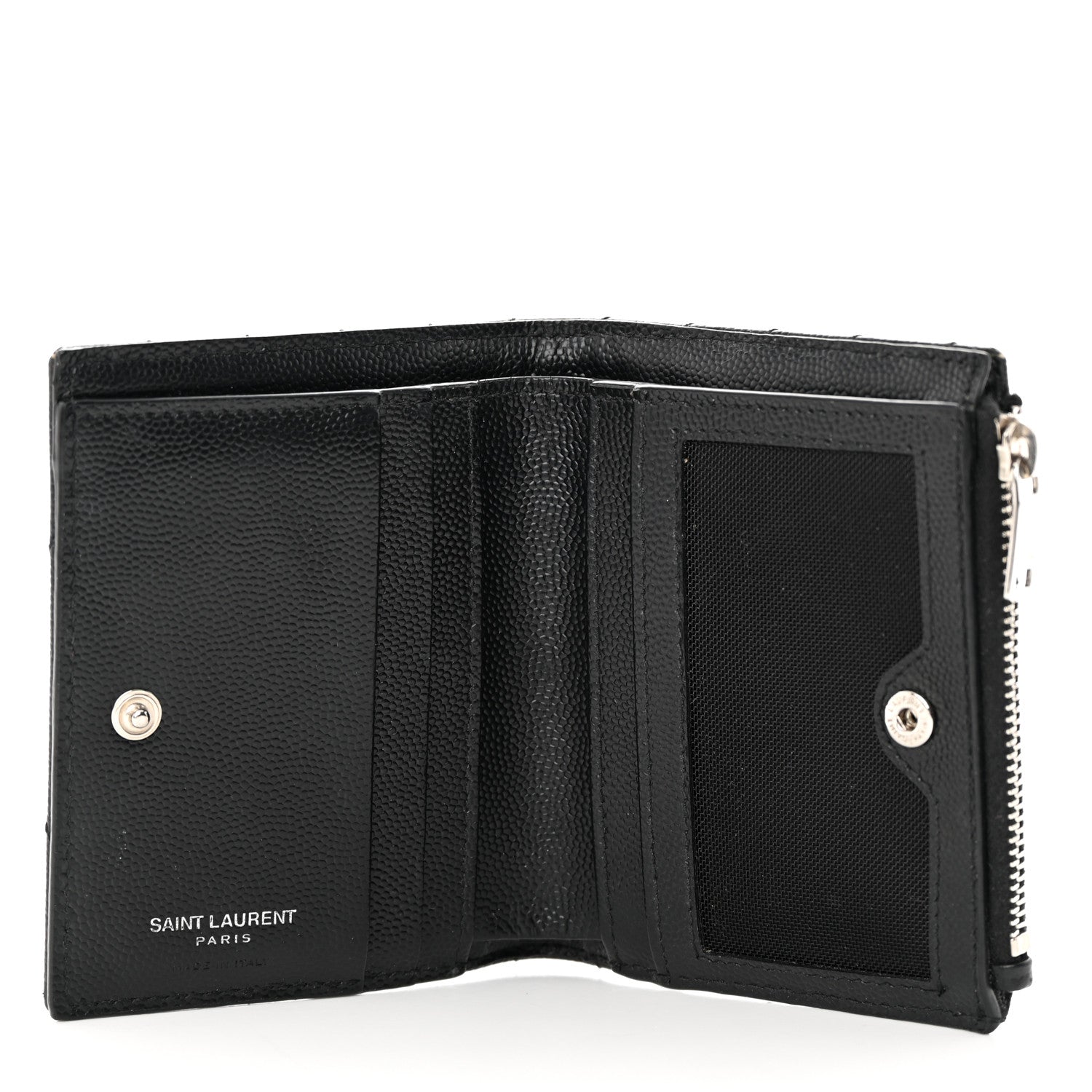 Saint Laurent Grain De Poudre Matelasse Chevron Monogram Zipped Card Case Black 5 of 10