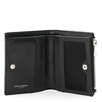 Saint Laurent Grain De Poudre Matelasse Chevron Monogram Zipped Card Case Black 5 of 10