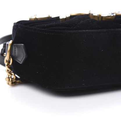 Gucci Velvet Matelasse Marquise Crystals Mini GG Marmont Chain Shoulder Bag Black 9 of 10