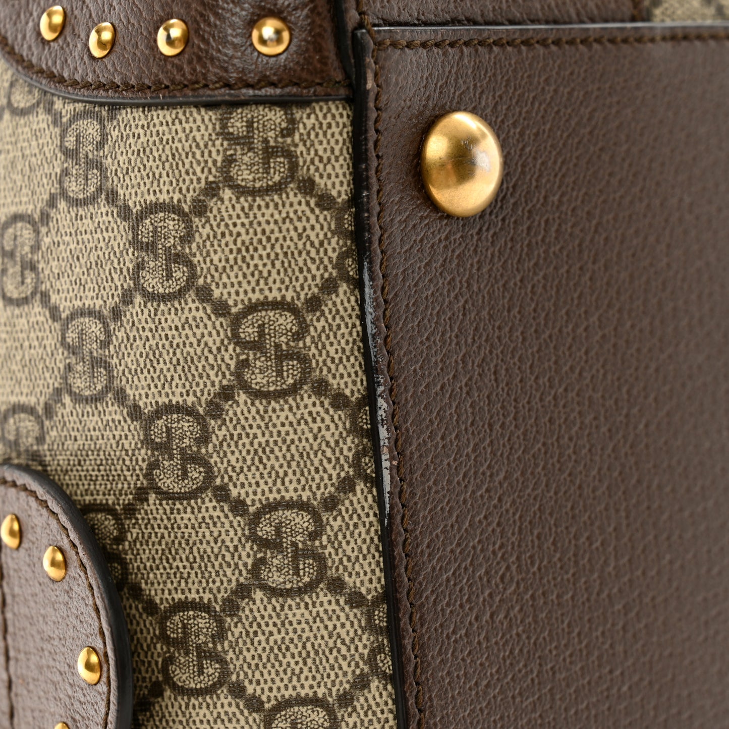 GG Supreme Monogram Textured Dollar Calfskin Web Studded Large Savoy Duffle Bag Beige Ebony