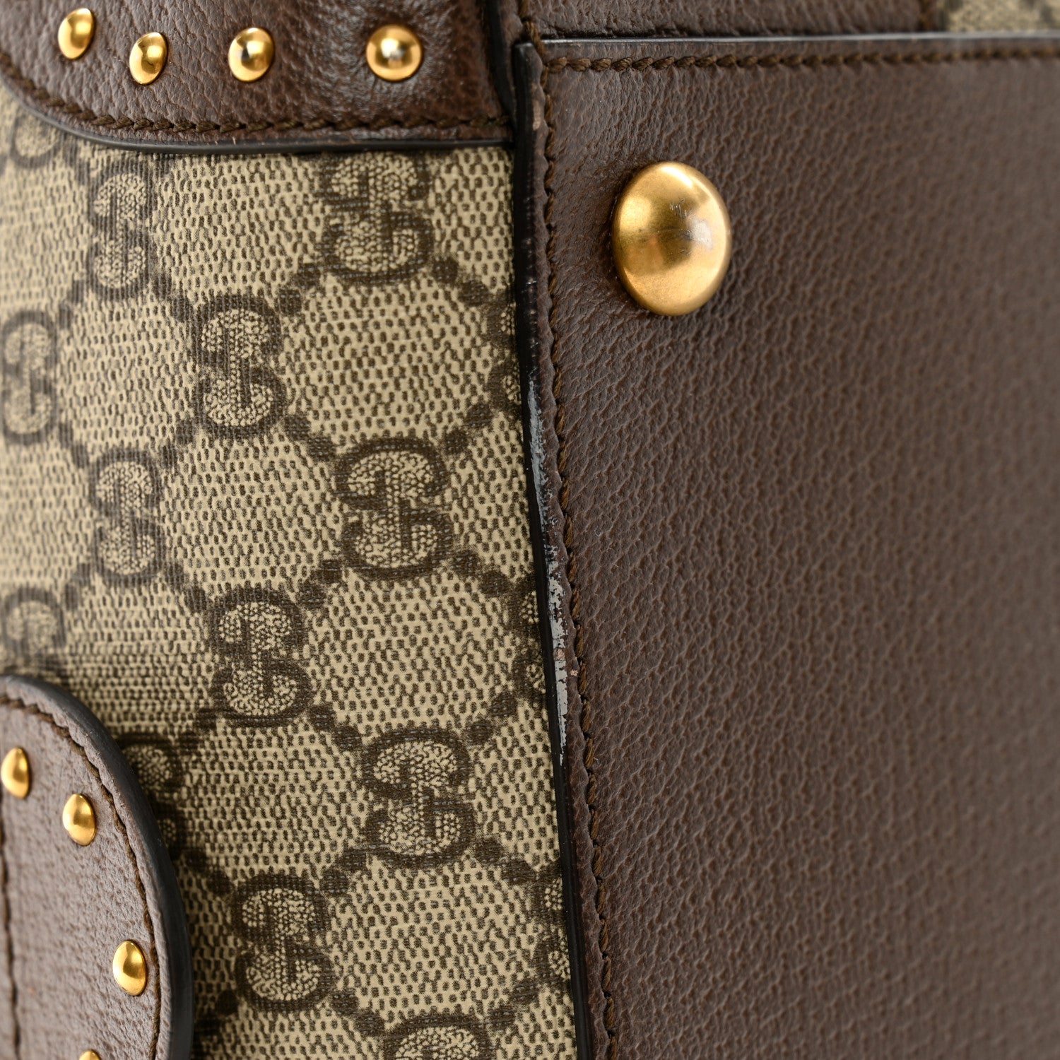 Gucci GG Supreme Monogram Textured Dollar Calfskin Web Studded Large Savoy Duffle Bag Beige Ebony 10 of 15