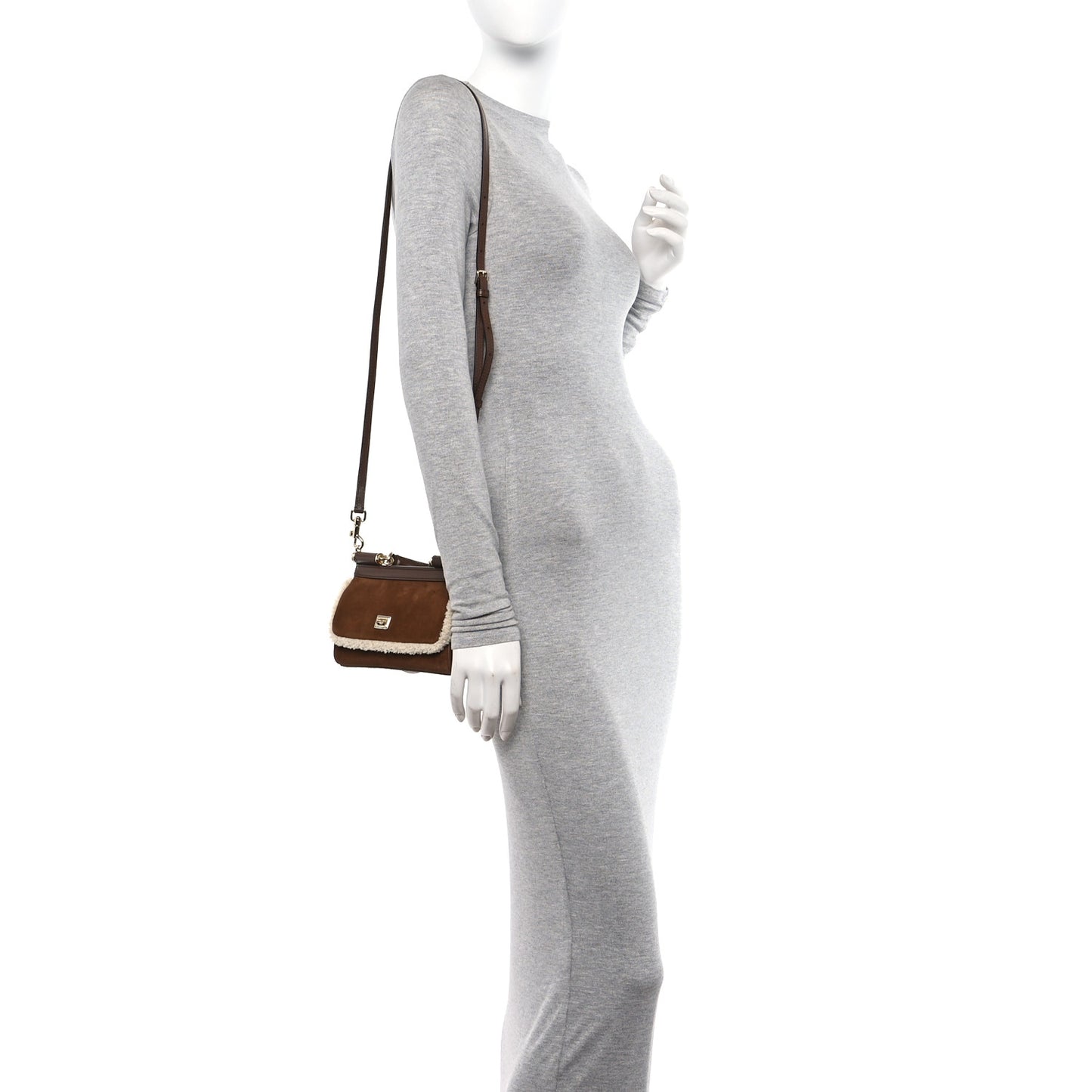 Suede Shearling Small Miss Sicily Satchel Marrone Caffe Latte