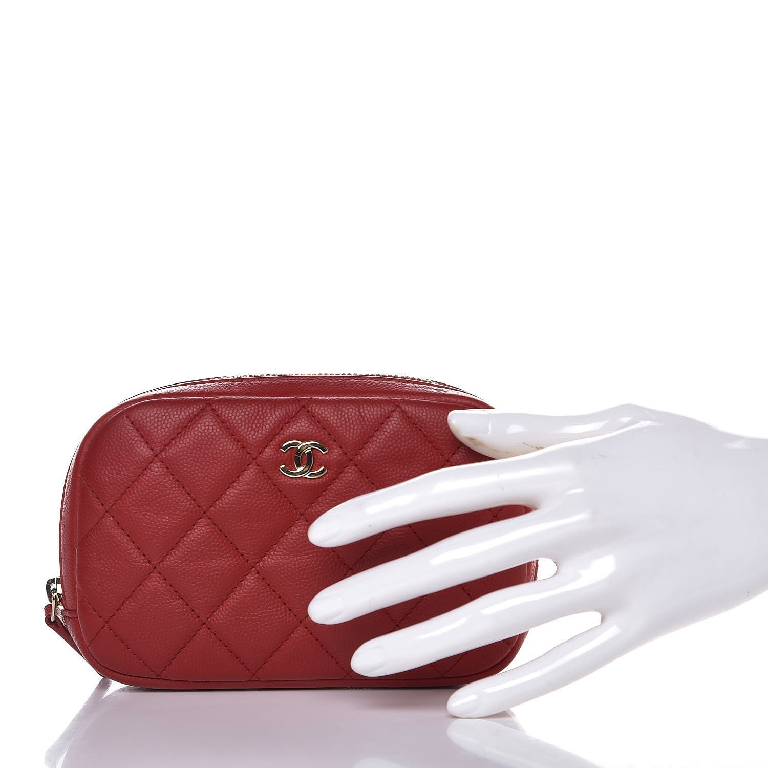 Chanel Caviar Quilted Small Curvy Pouch Cosmetic Case Dark Red 2 of 8