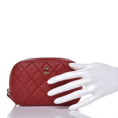 Chanel Caviar Quilted Small Curvy Pouch Cosmetic Case Dark Red 2 of 8