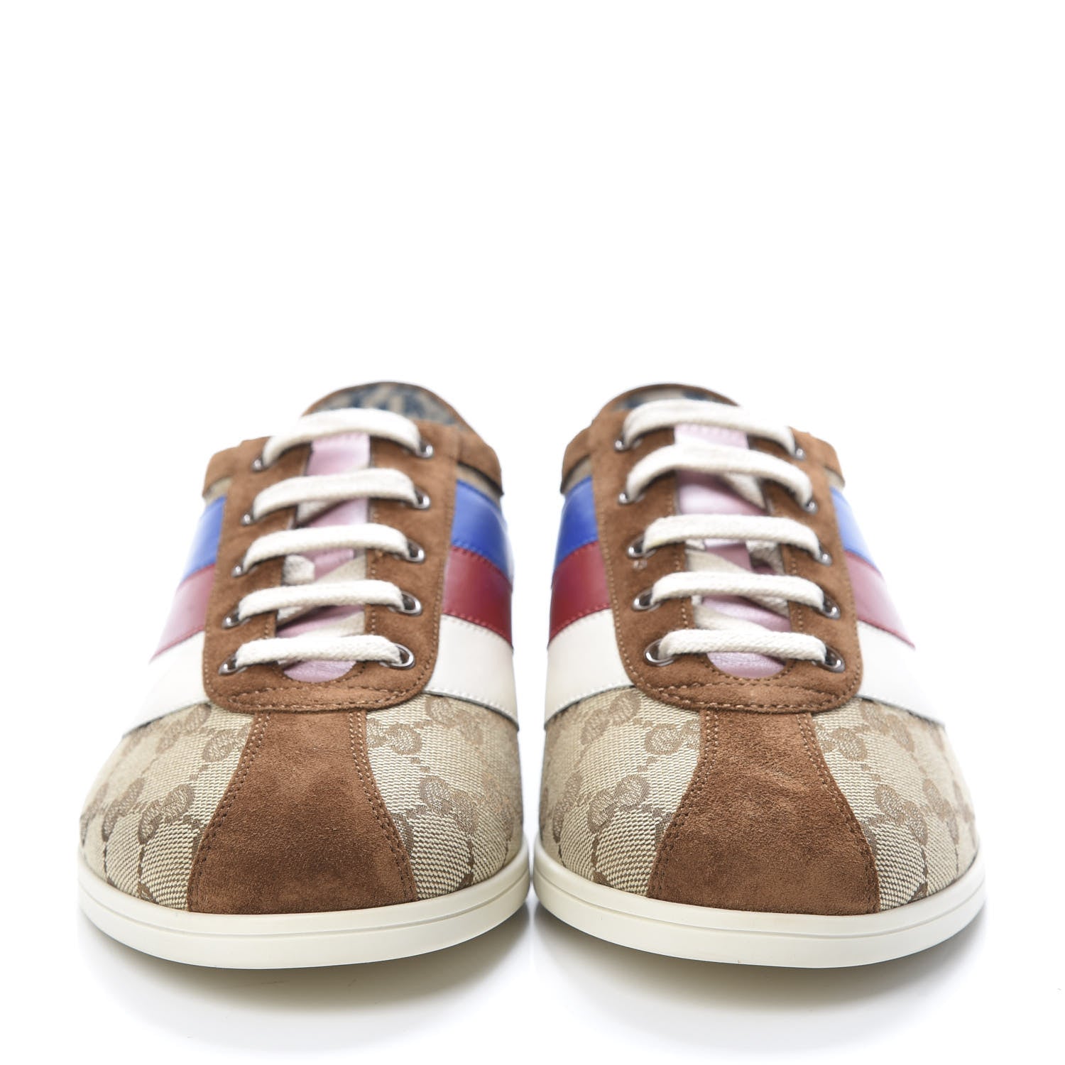 Gucci Suede Monogram Web Womens Falacer Sneakers 42 Nocciola Beige Mystic White Hibiscus Red 2 of 10