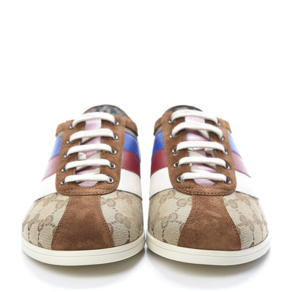 Gucci Suede Monogram Web Womens Falacer Sneakers 42 Nocciola Beige Mystic White Hibiscus Red 2 of 10