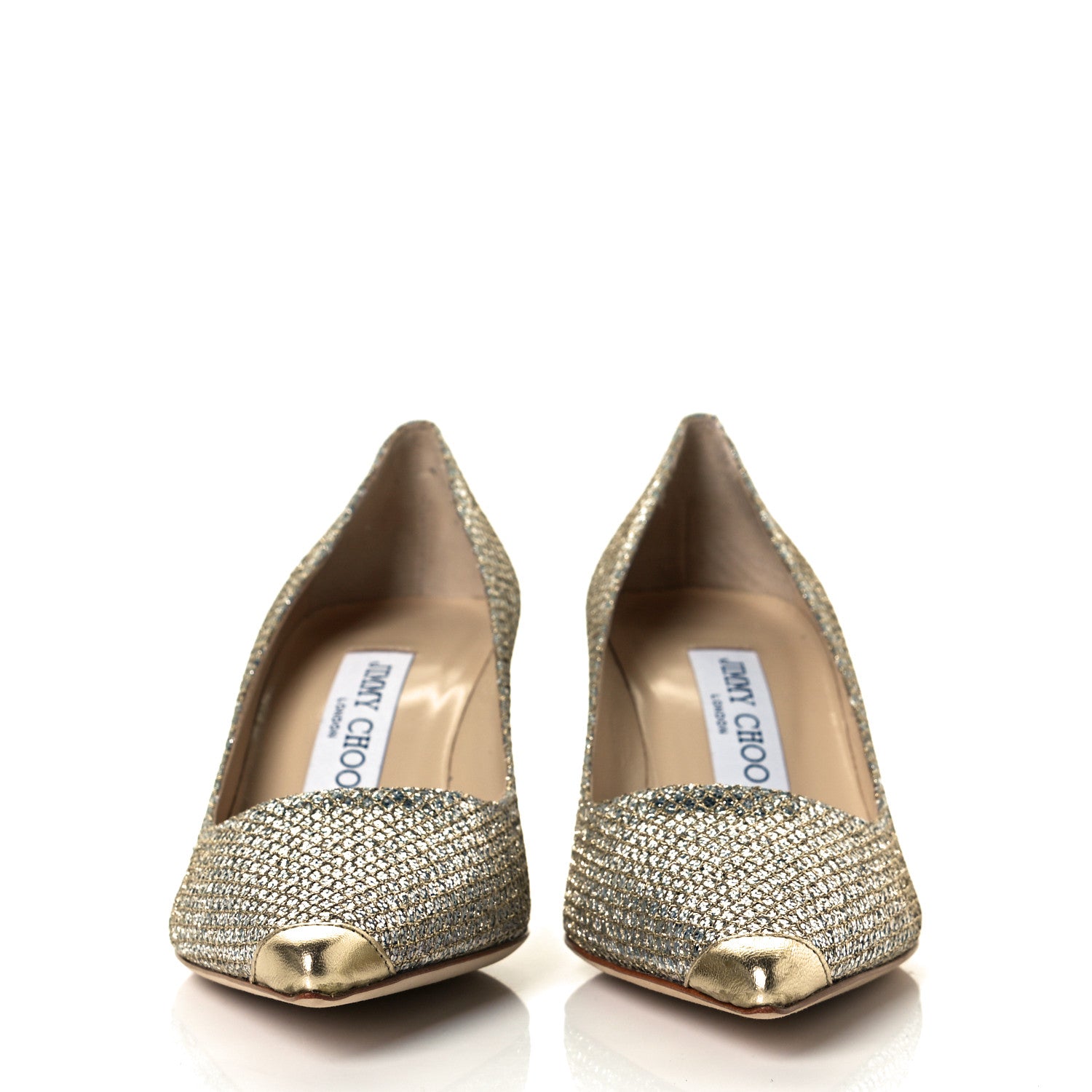 Jimmy Choo Coarse Glitter Fabric Aurora Pumps 35.5 Champagne 3 of 9