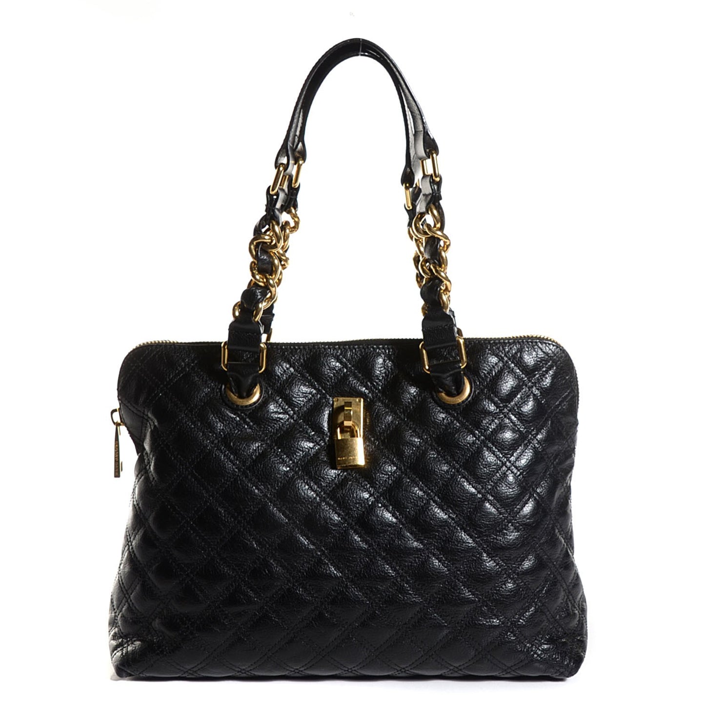 Lacquered Goatskin Quilted Karlie Satchel Black