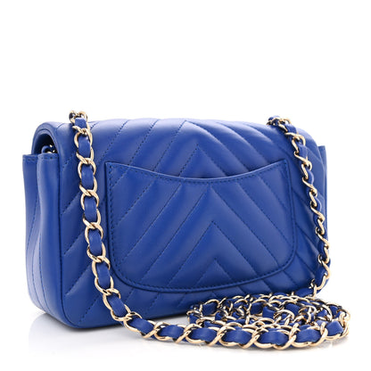 Chanel Lambskin Chevron Quilted Mini Rectangular Flap Blue 2 of 9