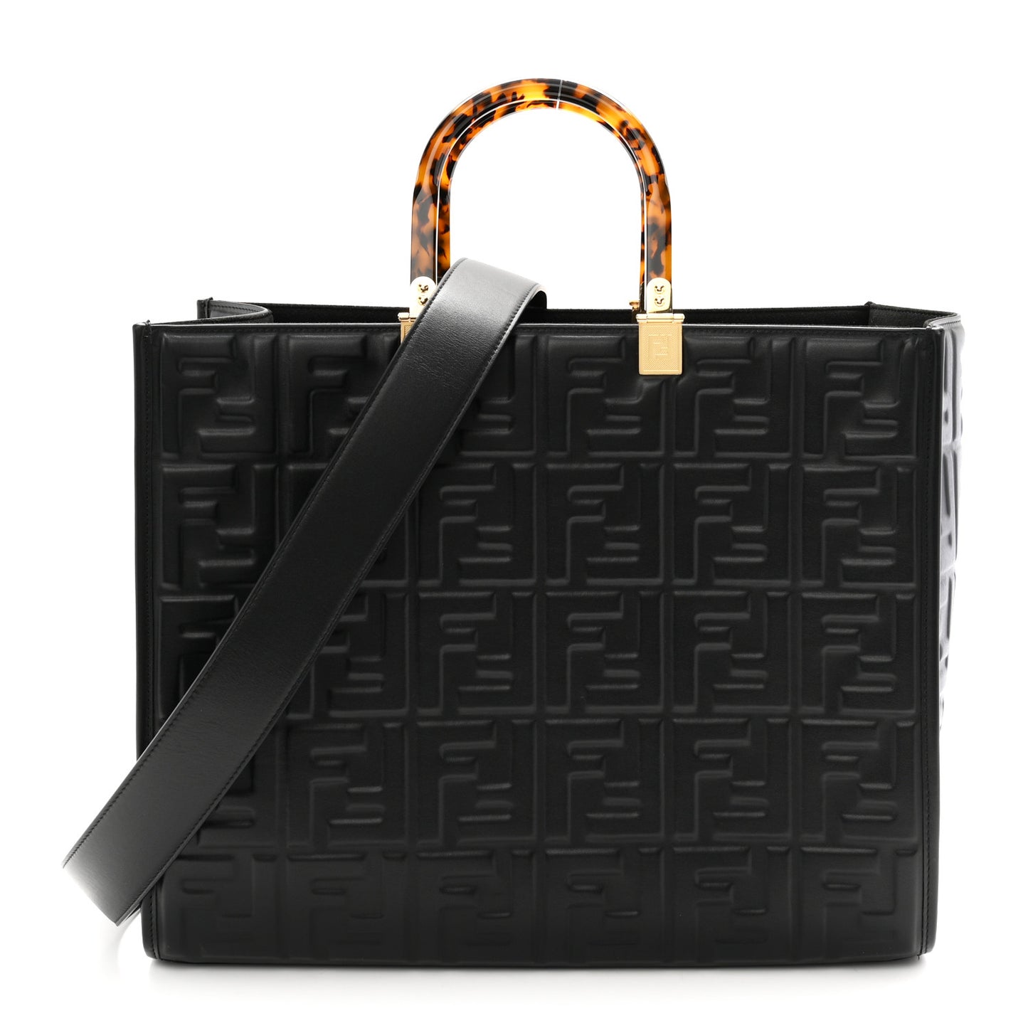 Vitello Plexiglass FF Embossed Medium Fendi Sunshine Shopper Tote Black