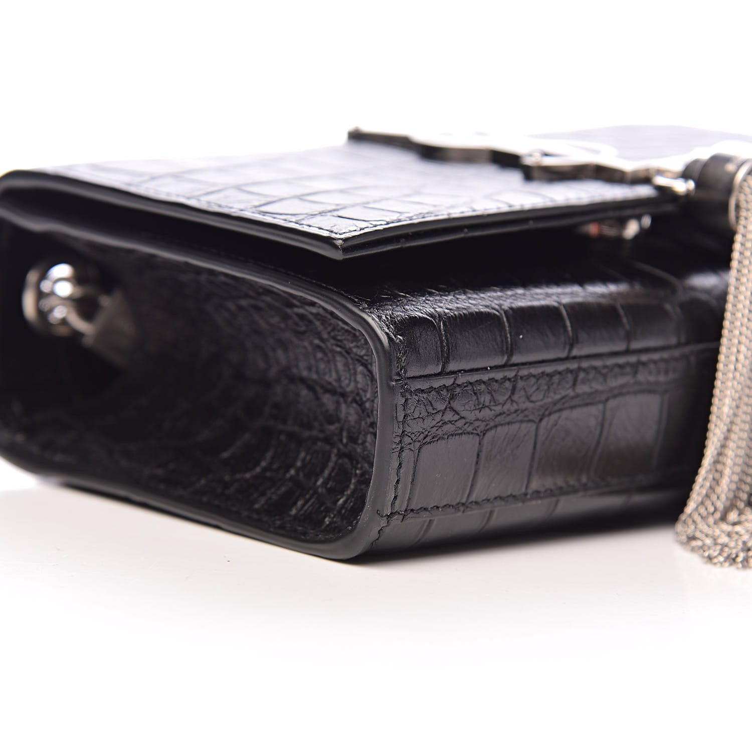 Saint Laurent Calfskin Crocodile Embossed Monogram Small Kate Tassel Satchel Black 8 of 10