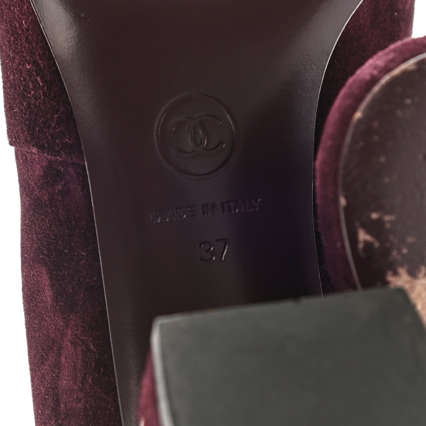 Suede Calfskin Chain Boots 37 Burgundy