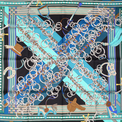 Hermes Silk Brides Et Gris Gris Scarf 90 Marine Turquoise Bleu 1 of 6