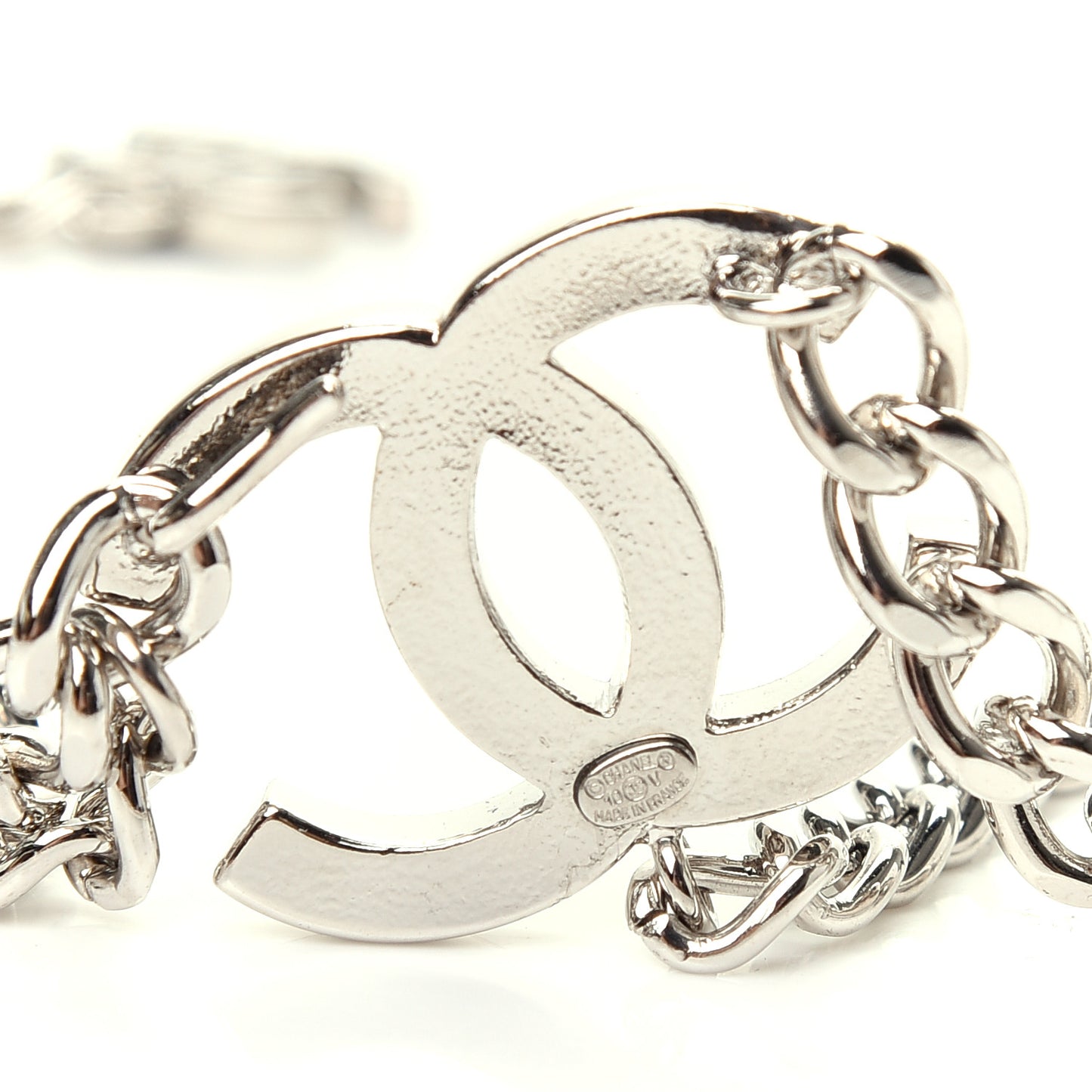 Enamel CC Chain Logo Belt Silver Black
