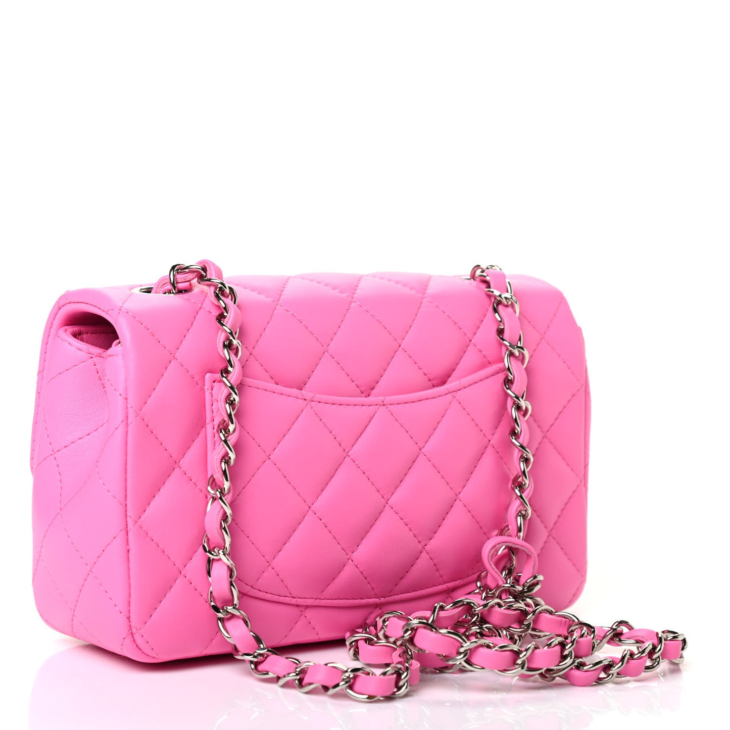 Lambskin Quilted Mini Rectangular Flap Neon Pink
