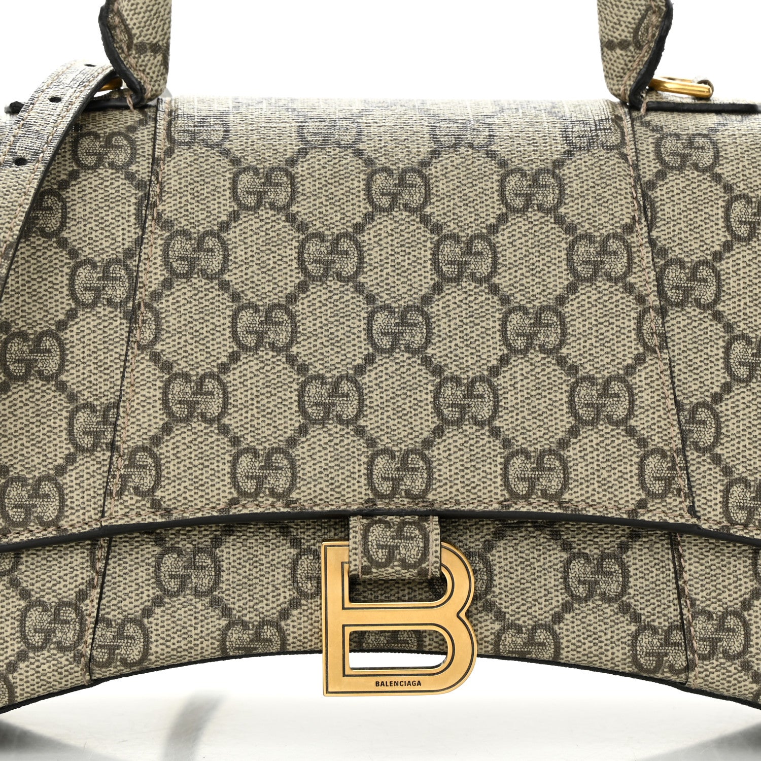 Balenciaga X GUCCI GG Supreme Monogram Small Hourglass Top Handle Bag Beige Ebony 8 of 13