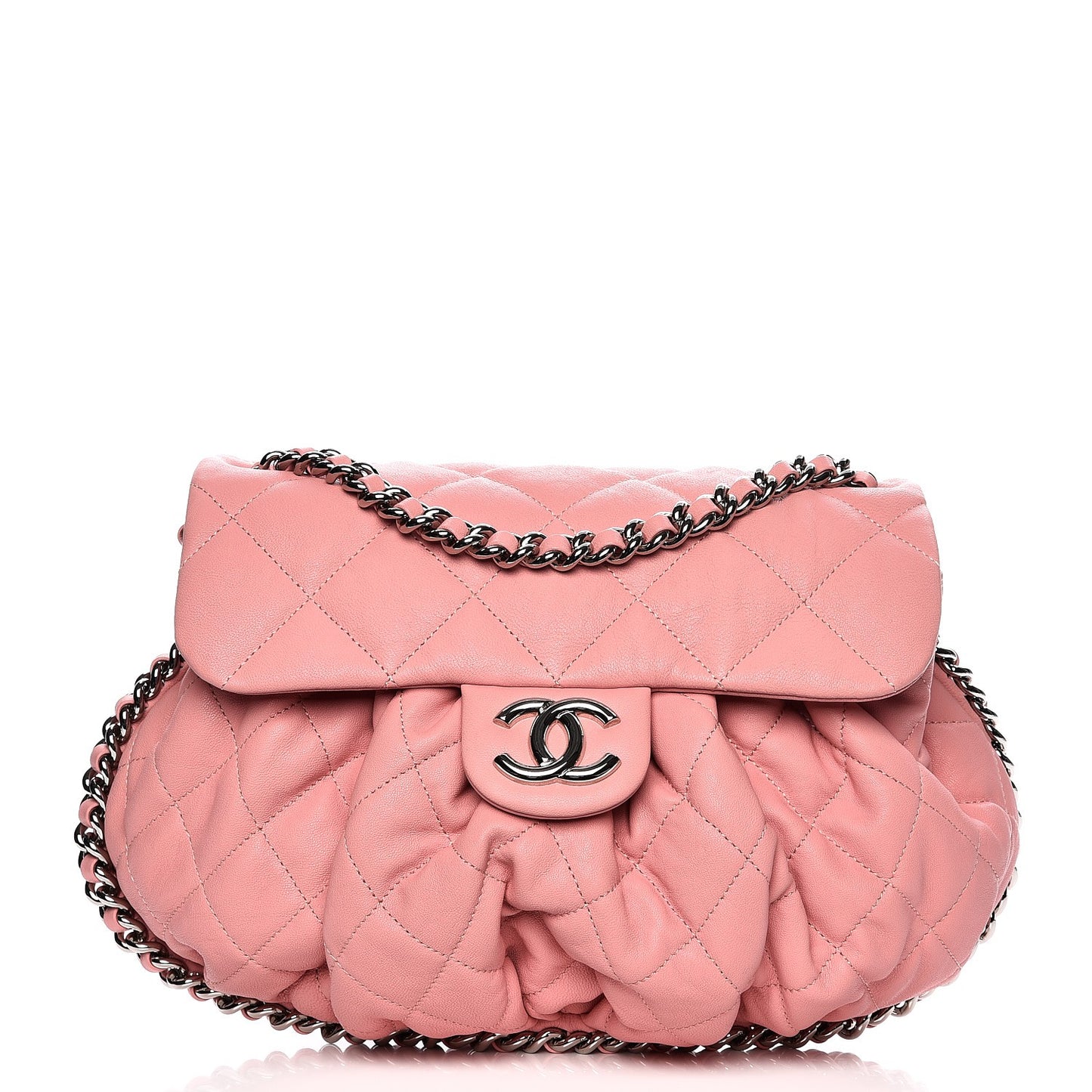 Washed Lambskin Quilted Medium Chain Around Messenger Pink