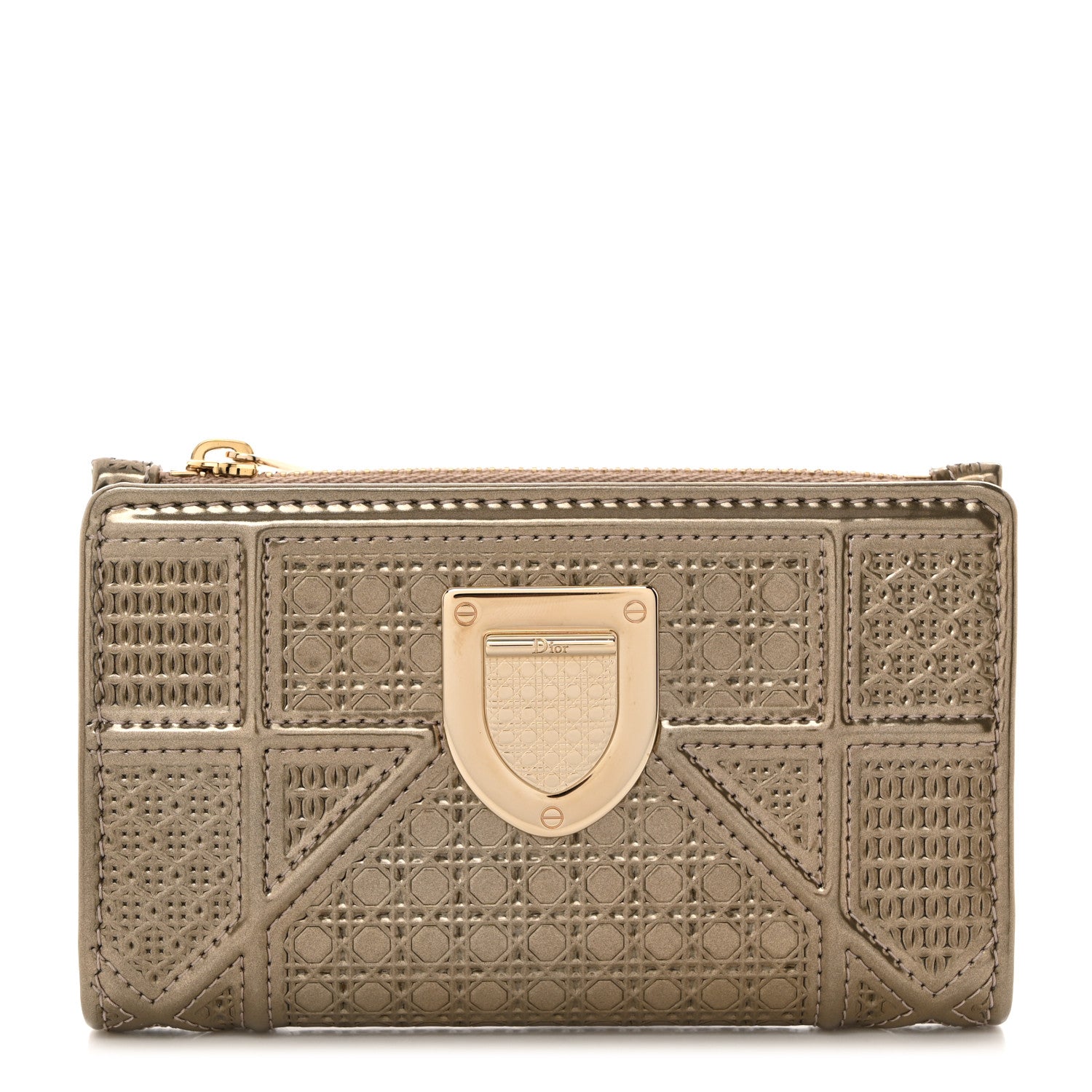 Christian Dior Metallic Patent Micro-Cannage Diorama Medium Wallet Champagne 1 of 8