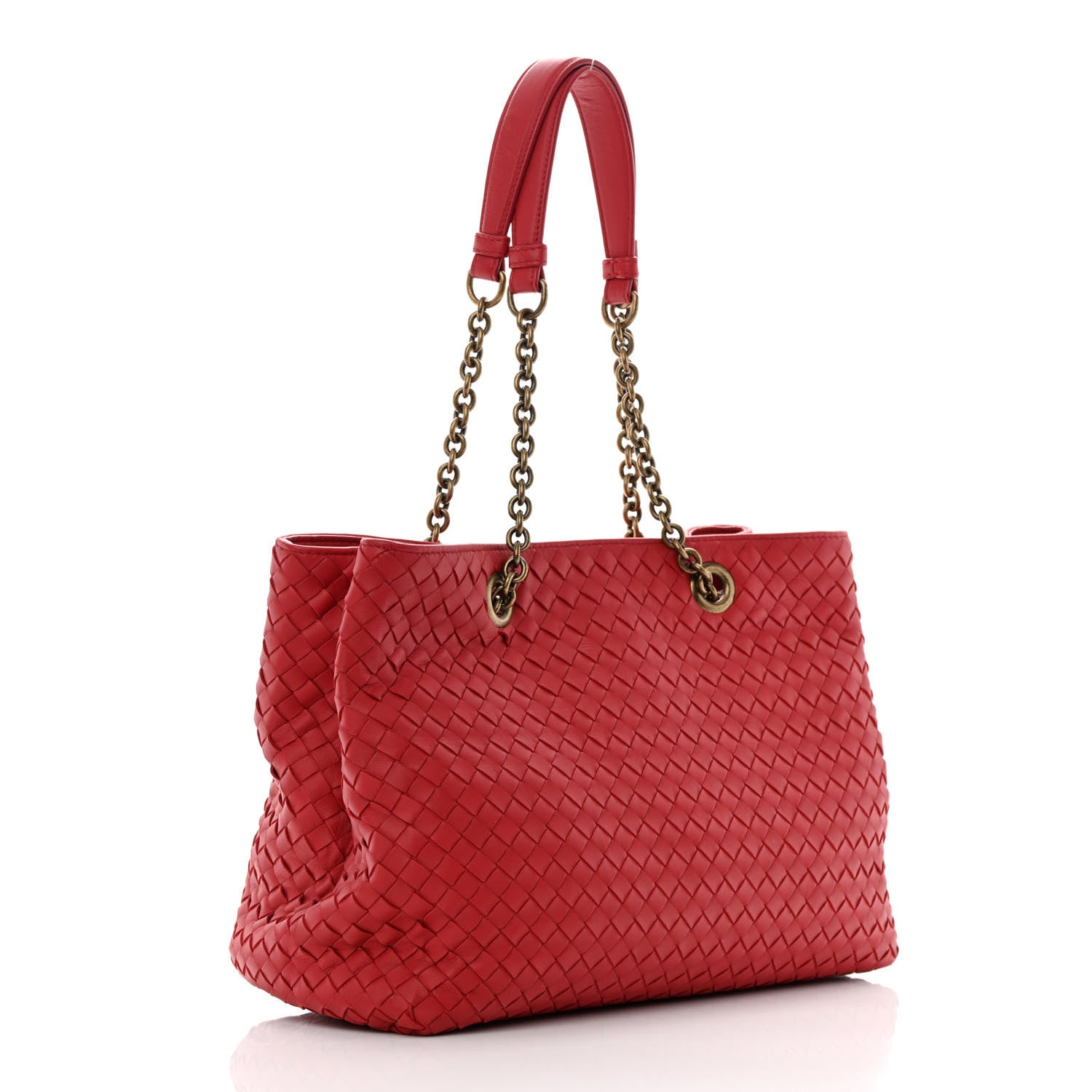 Bottega Veneta Nappa Intrecciato Medium Classic Chain Strap Tote Red 3 of 11