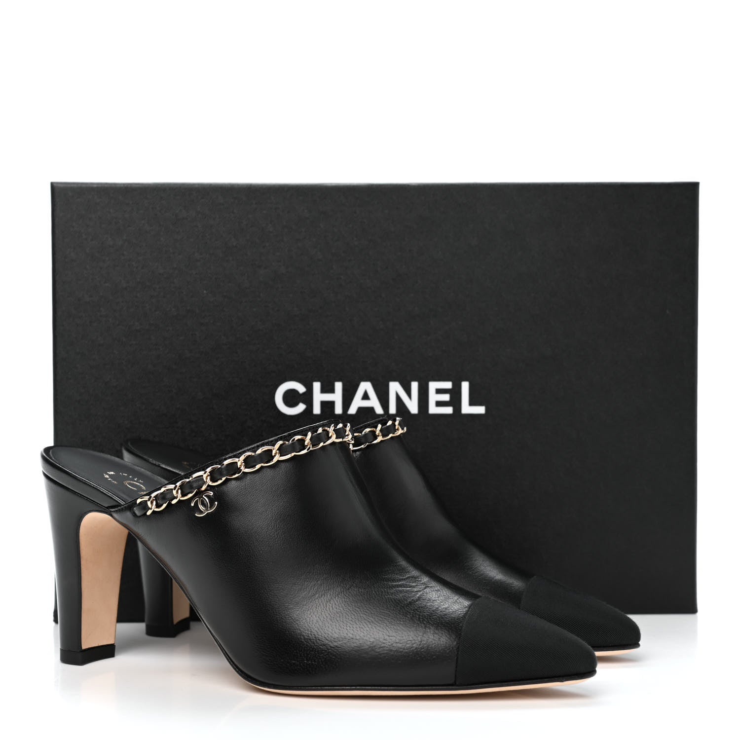 Chanel Lambskin Grosgrain Cap Toe Chain Mule 36.5 Black 12 of 12