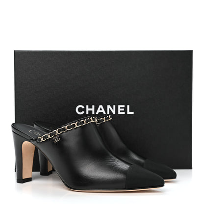 Chanel Lambskin Grosgrain Cap Toe Chain Mule 36.5 Black 12 of 12