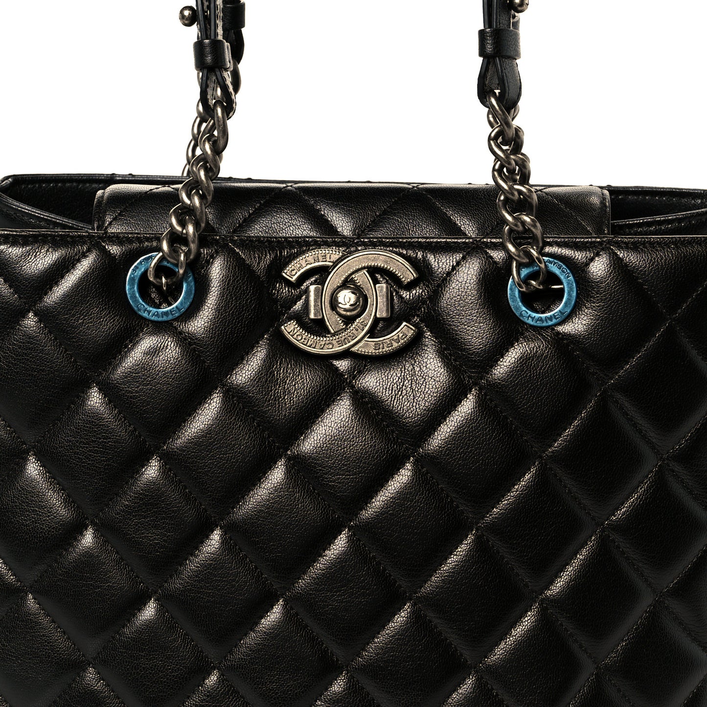 Metallic Goatskin Quilted Small City Rock Shopping Tote Black