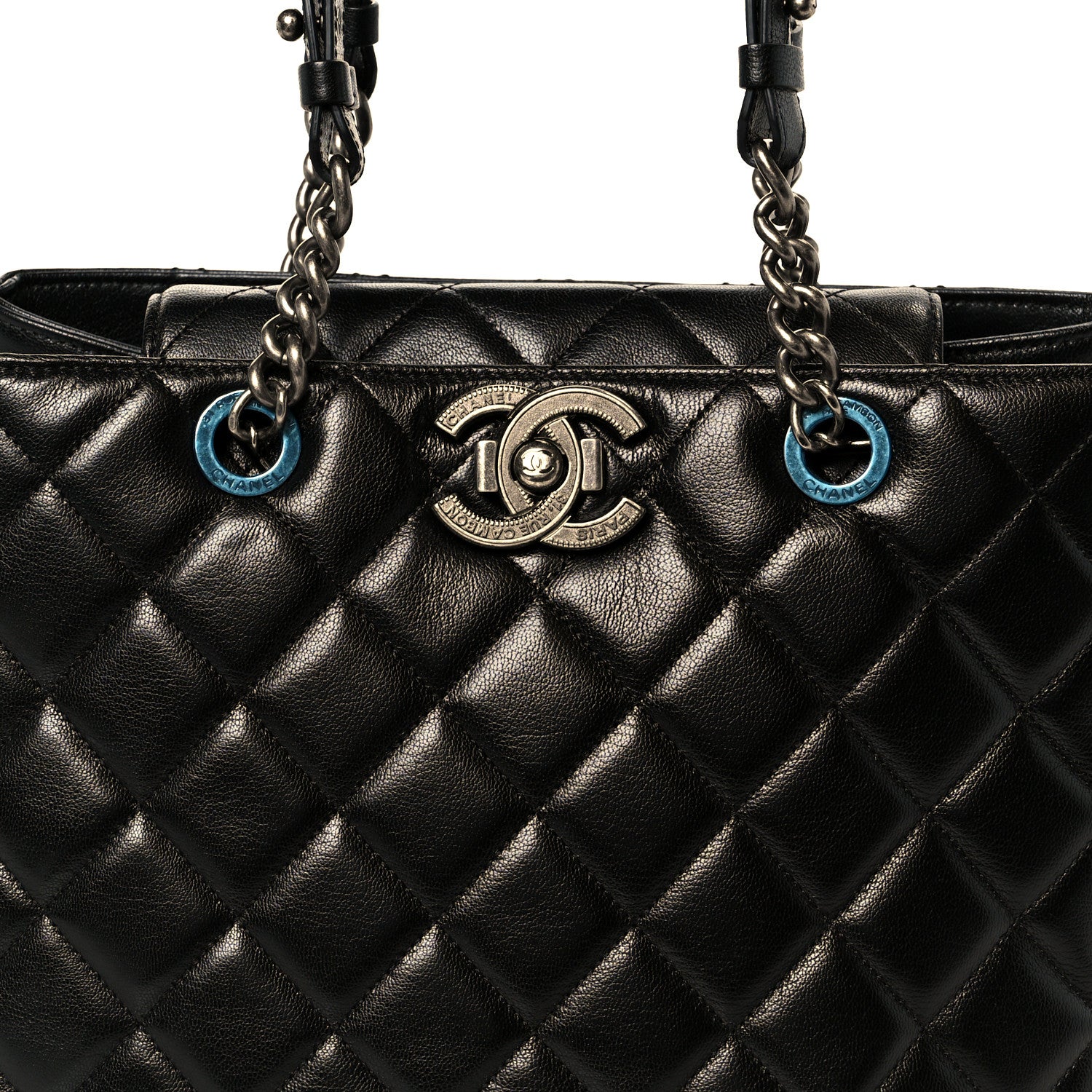 Chanel Metallic Goatskin Quilted Small City Rock Shopping Tote Black 8 of 10