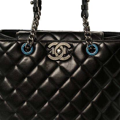 Chanel Metallic Goatskin Quilted Small City Rock Shopping Tote Black 8 of 10