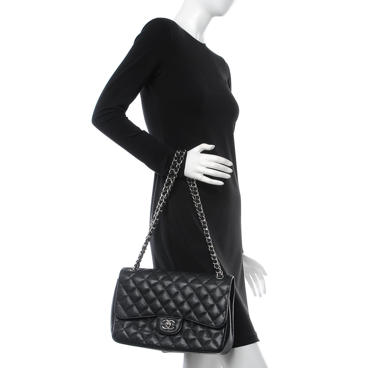 Caviar Quilted Jumbo Double Flap Black