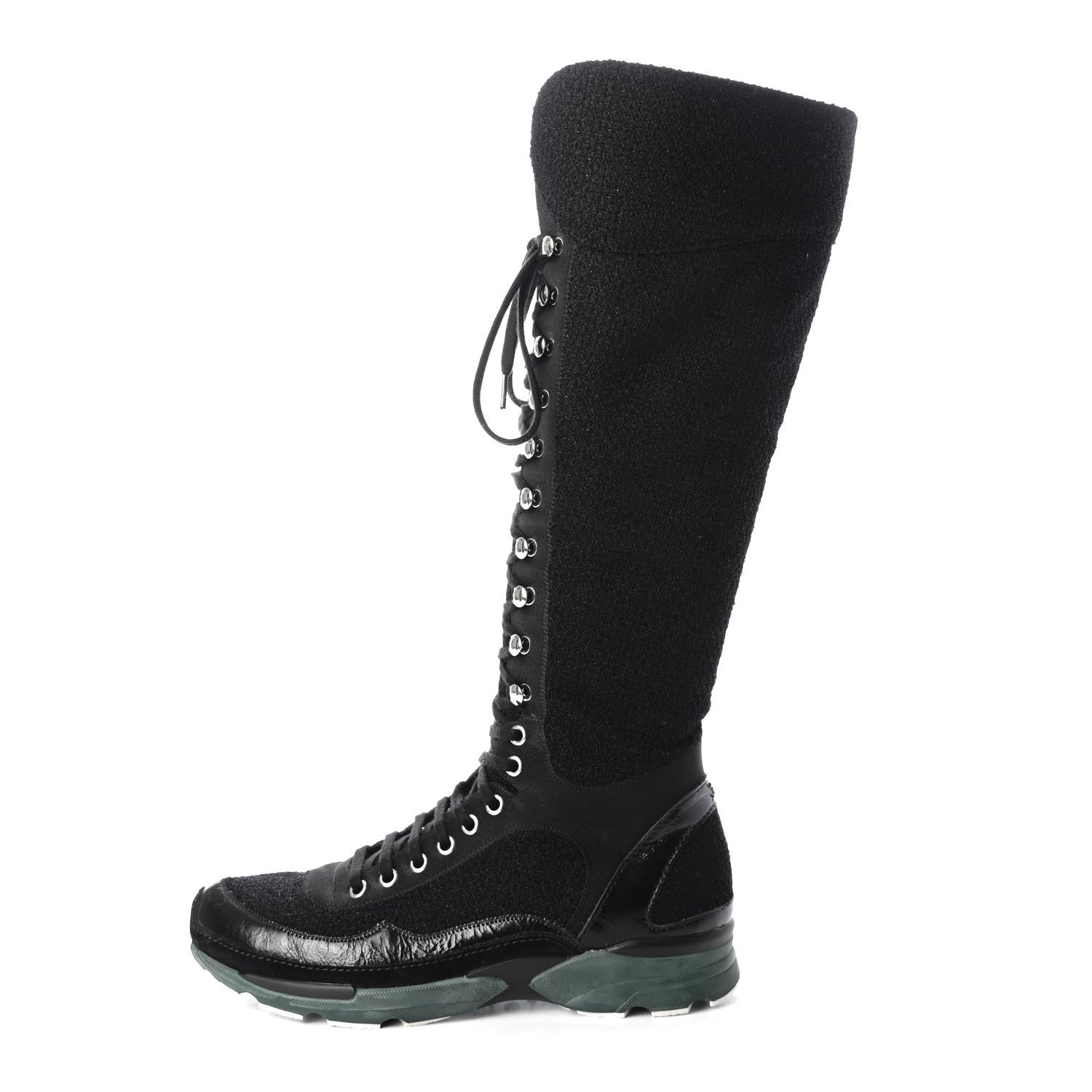Chanel Tweed Patent Calfskin Sneaker High Boots 38 Black 1 of 20