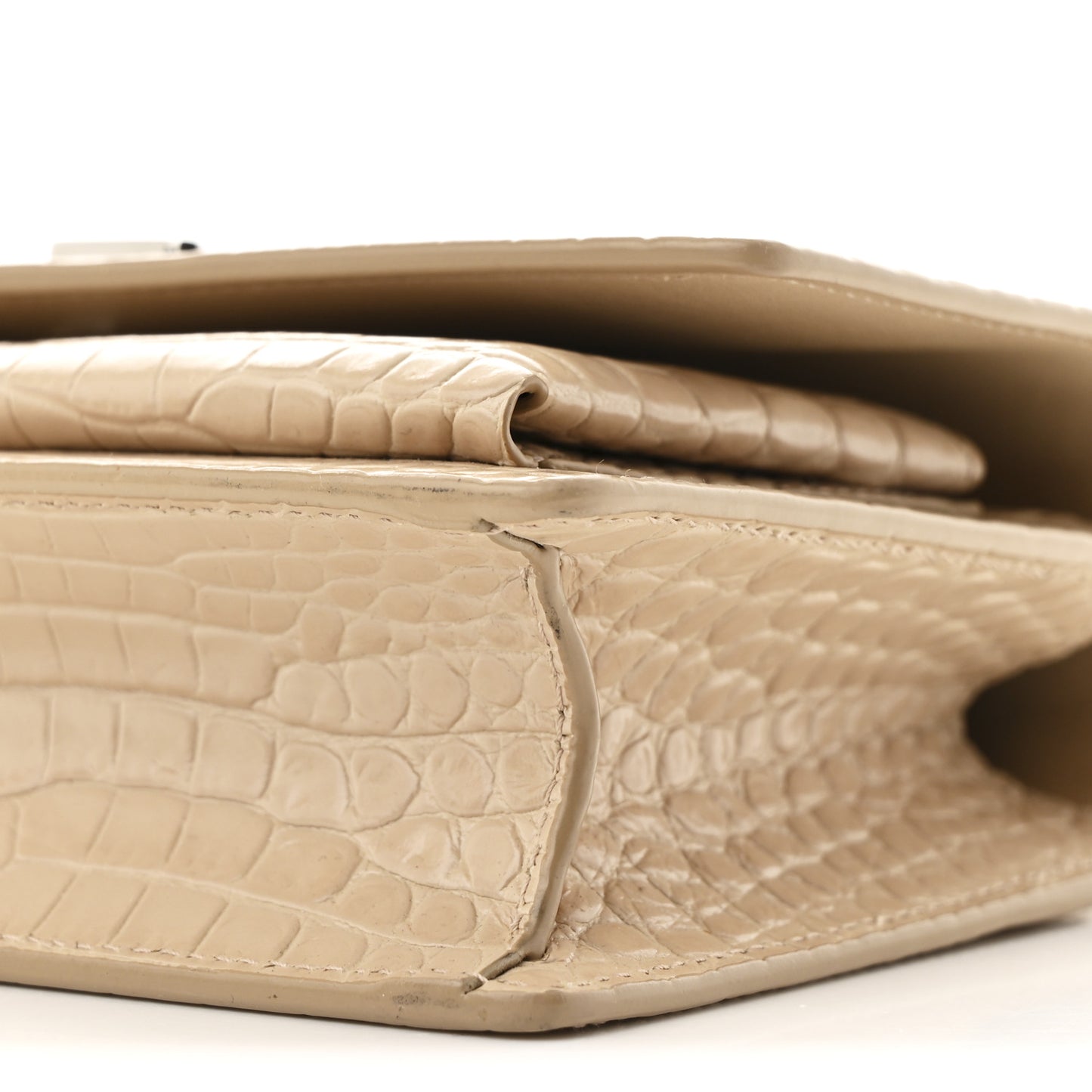 Calfskin Crocodile Embossed Monogram Sunset Chain Wallet Dark Beige
