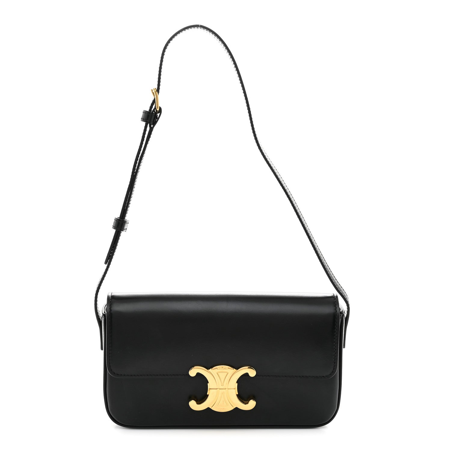 Celine Shiny Calfskin Triomphe Shoulder Bag Black 1 of 10