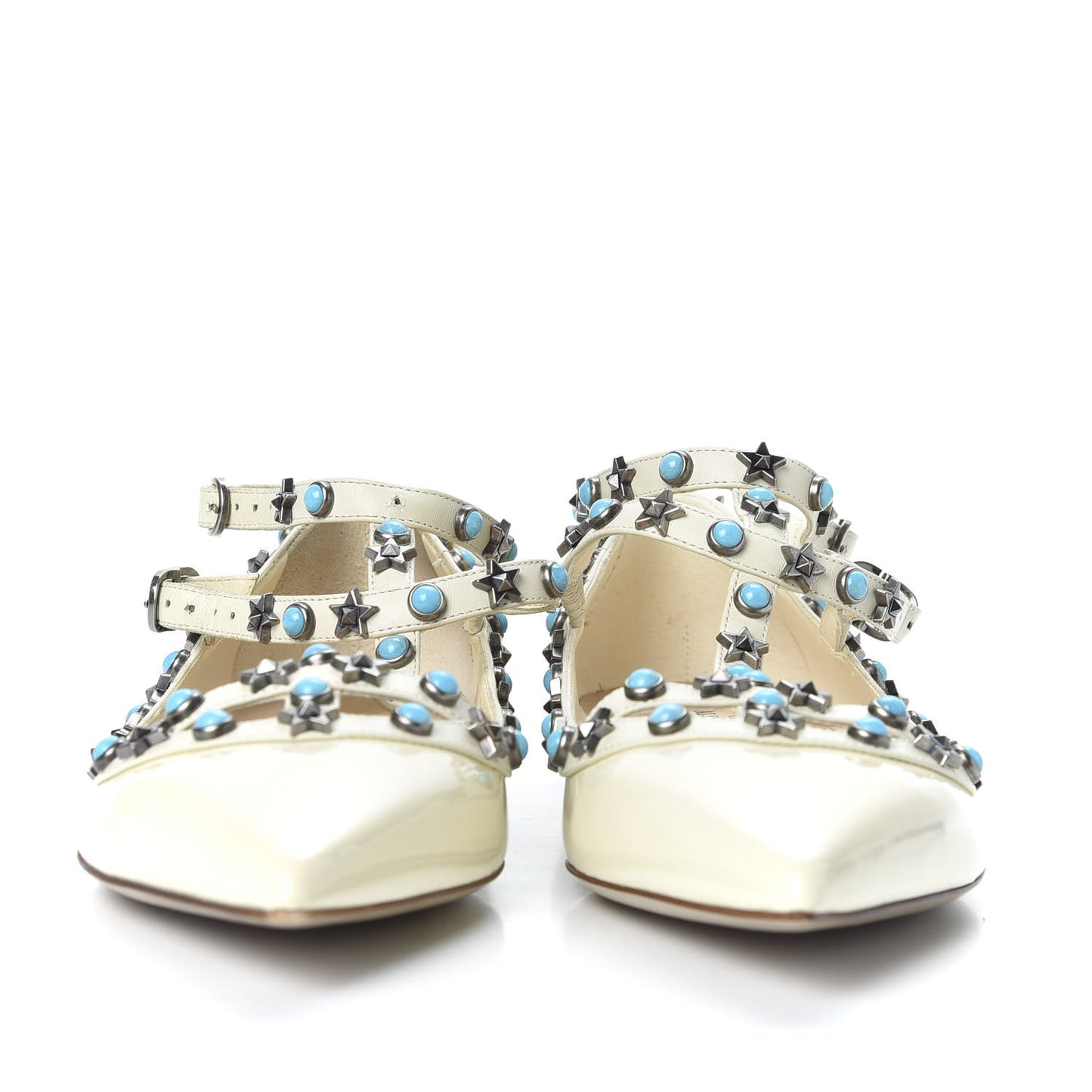 Patent Rockstud Rolling Cage Ballerina Flats 39 Ivory