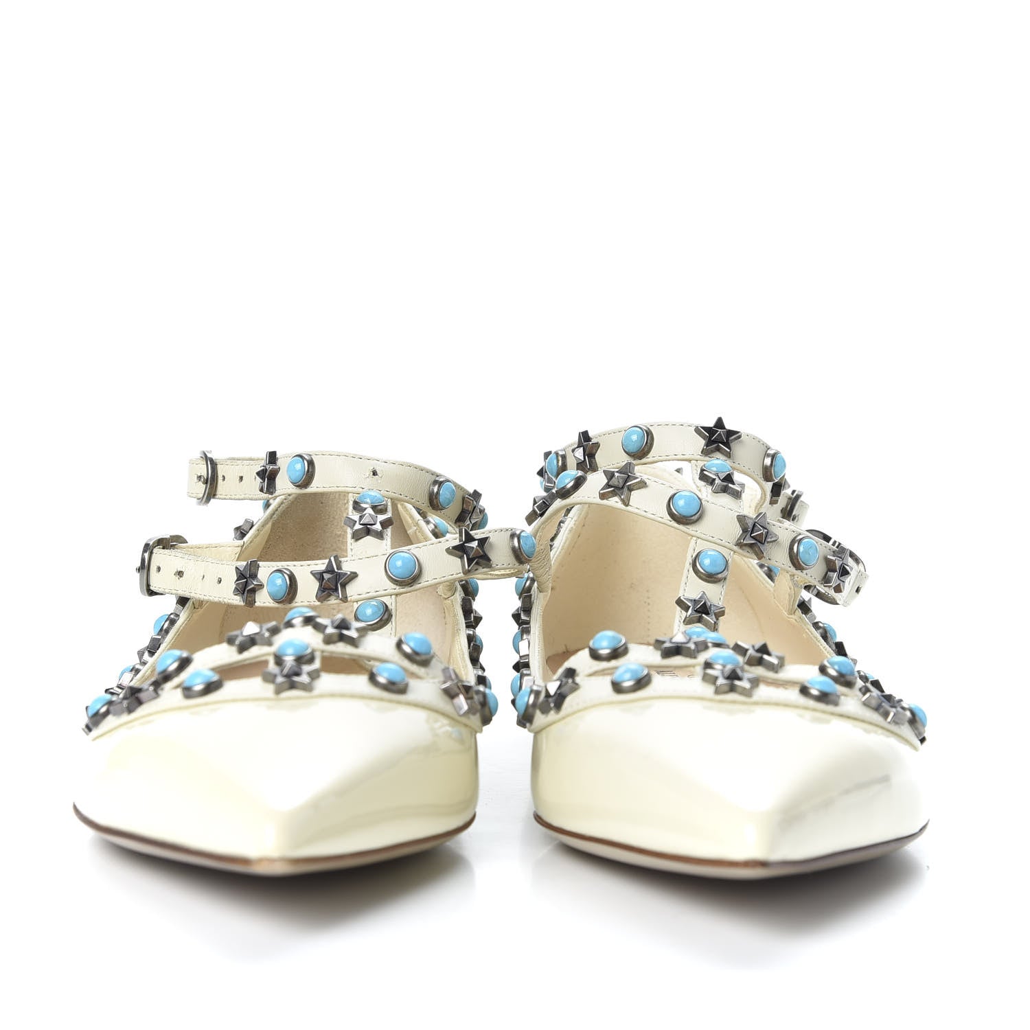 Valentino Garavani Patent Rockstud Rolling Cage Ballerina Flats 39 Ivory 3 of 9