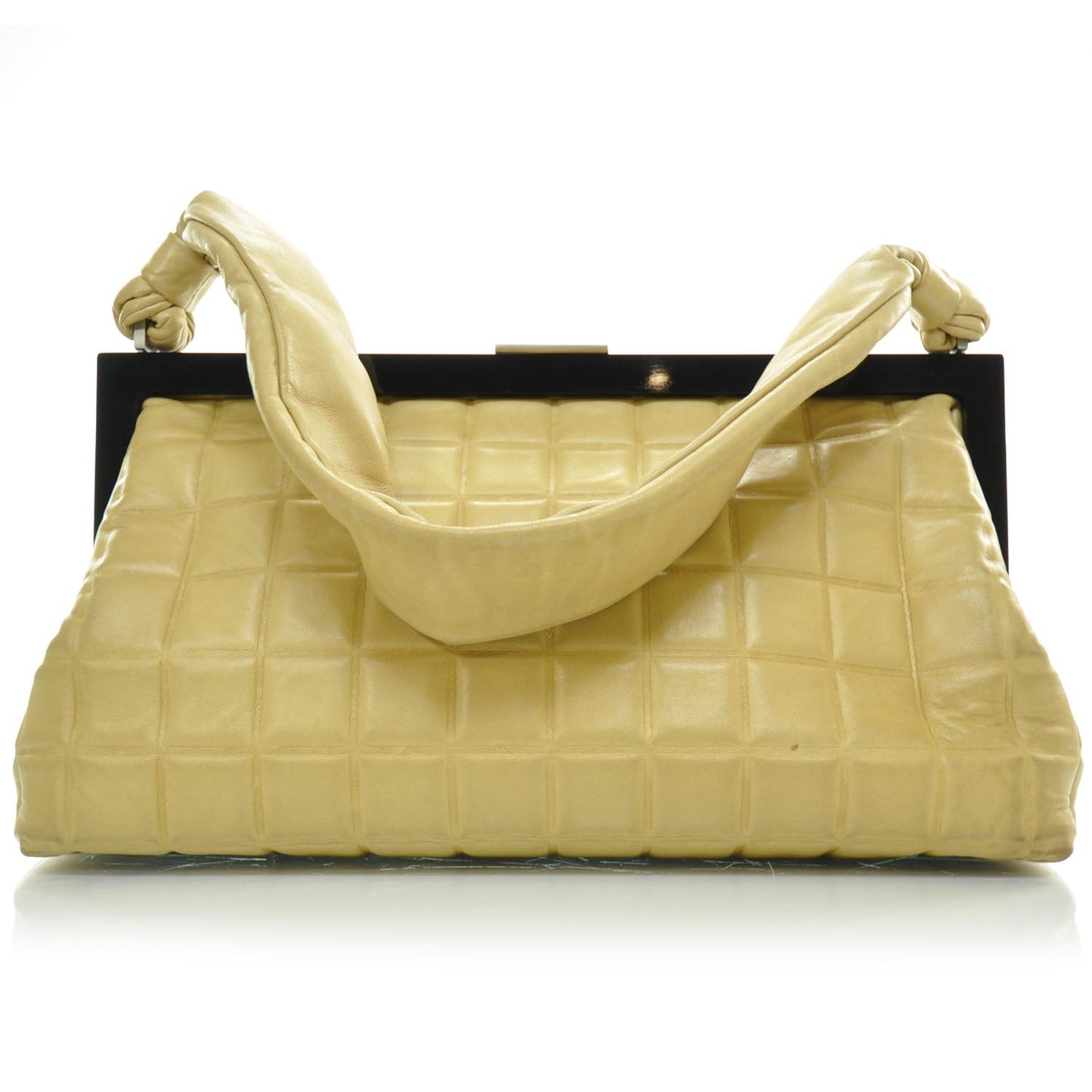 Lambskin Chocolate Bar Quilted Frame Bag Beige
