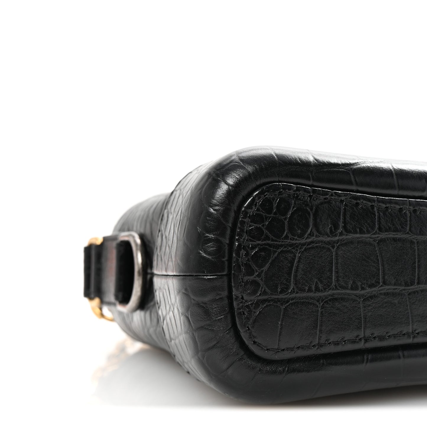Calfskin Crocodile Embossed Small Gabrielle Cocodile Hobo Black