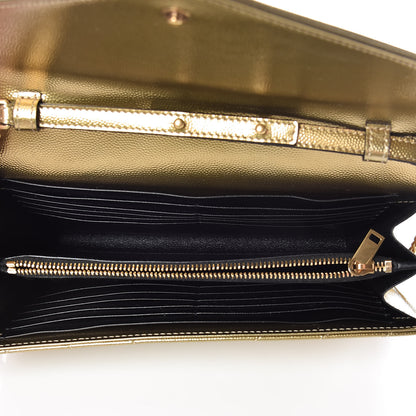 Saint Laurent Iridescent Grain De Poudre Matelasse Chevron Monogram Chain Wallet Antic Gold 7 of 9